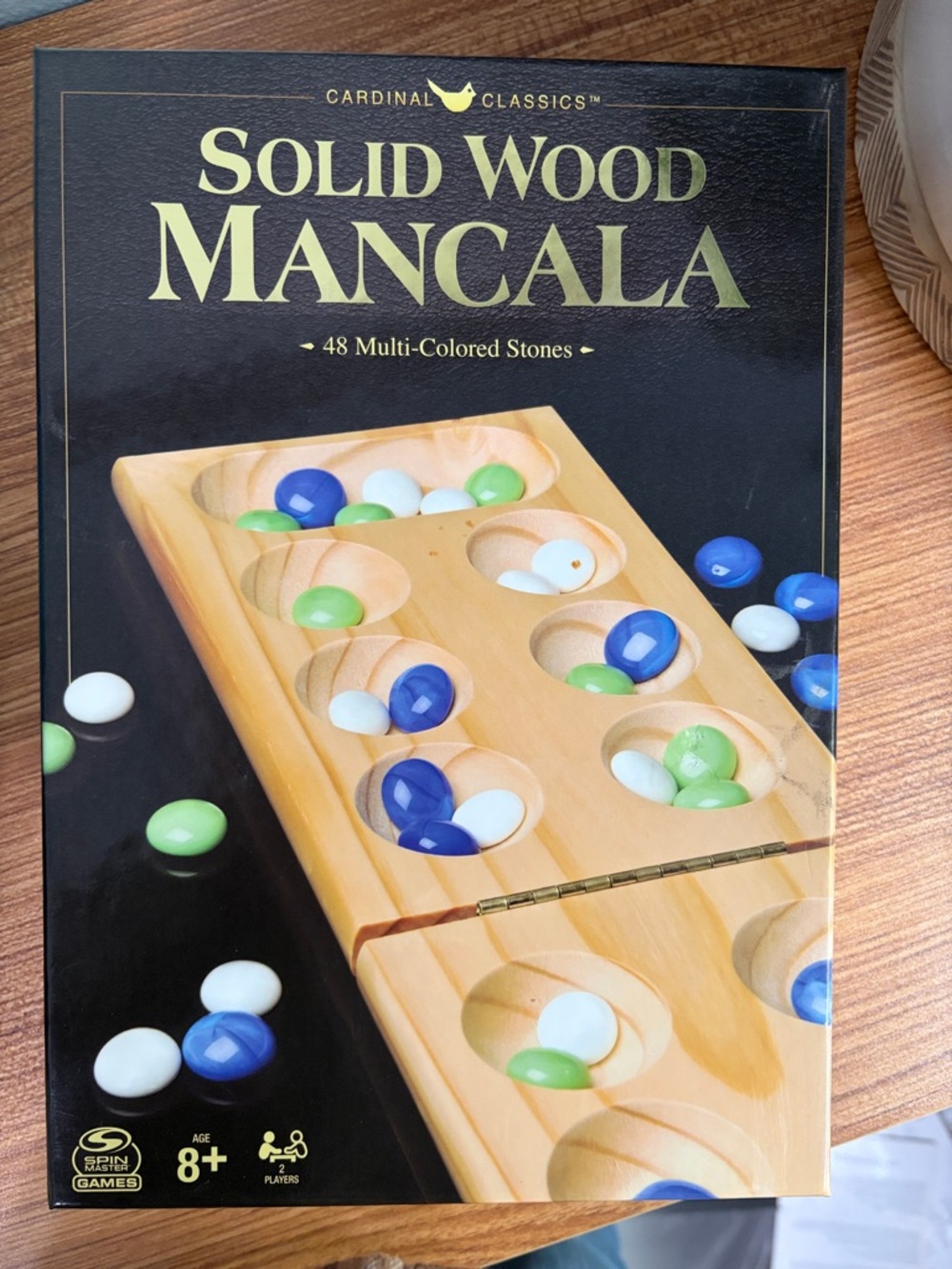 Cardinal Classics Solid Wood Mancala Board Game - Blue, Green, White Stones